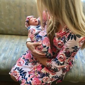 Posh Peanut Dusk Rose Robe and Matching Swaddle - Large